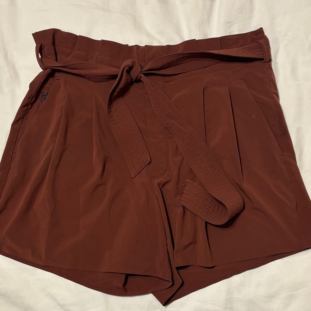 Athleta High-Waist Tie-Belt Shorts in Deep Brown